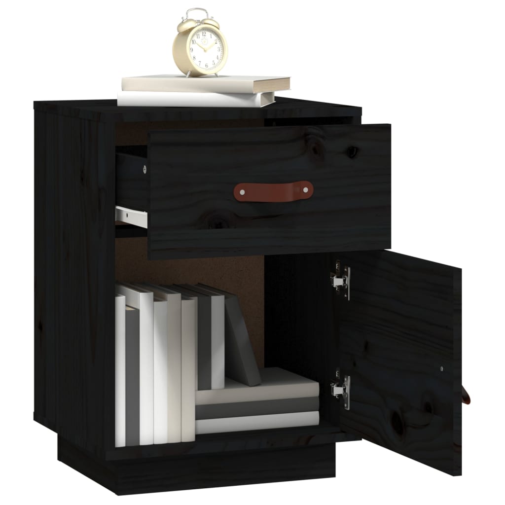 Tables de chevet 2 pcs. Noir 40x34x55 cm en bois de pin massif