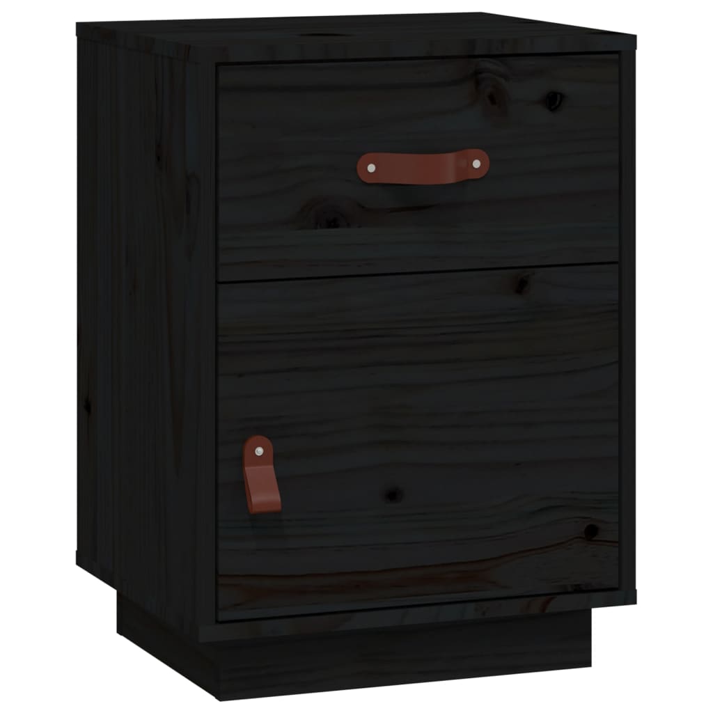 Tables de chevet 2 pcs. Noir 40x34x55 cm en bois de pin massif