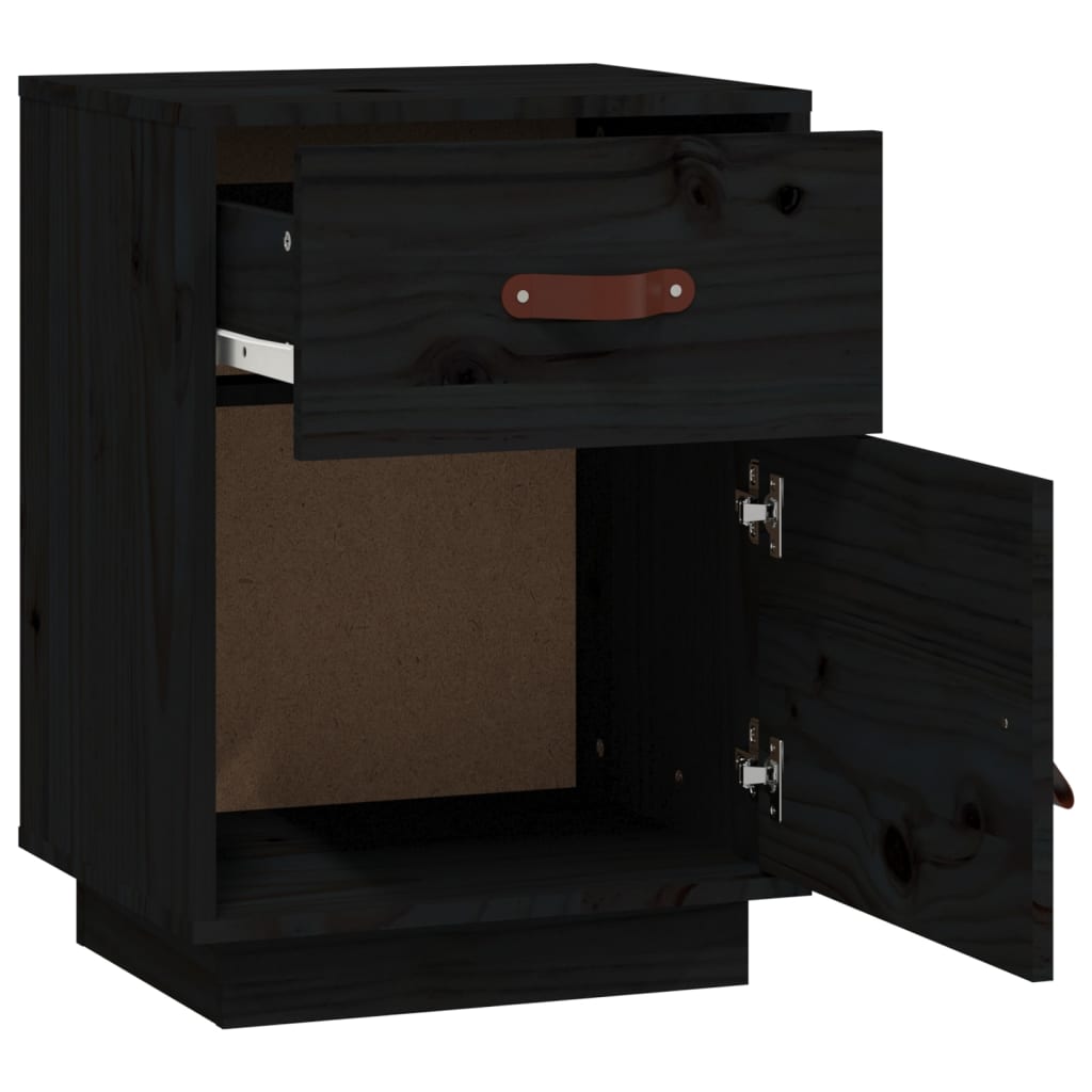 Tables de chevet 2 pcs. Noir 40x34x55 cm en bois de pin massif