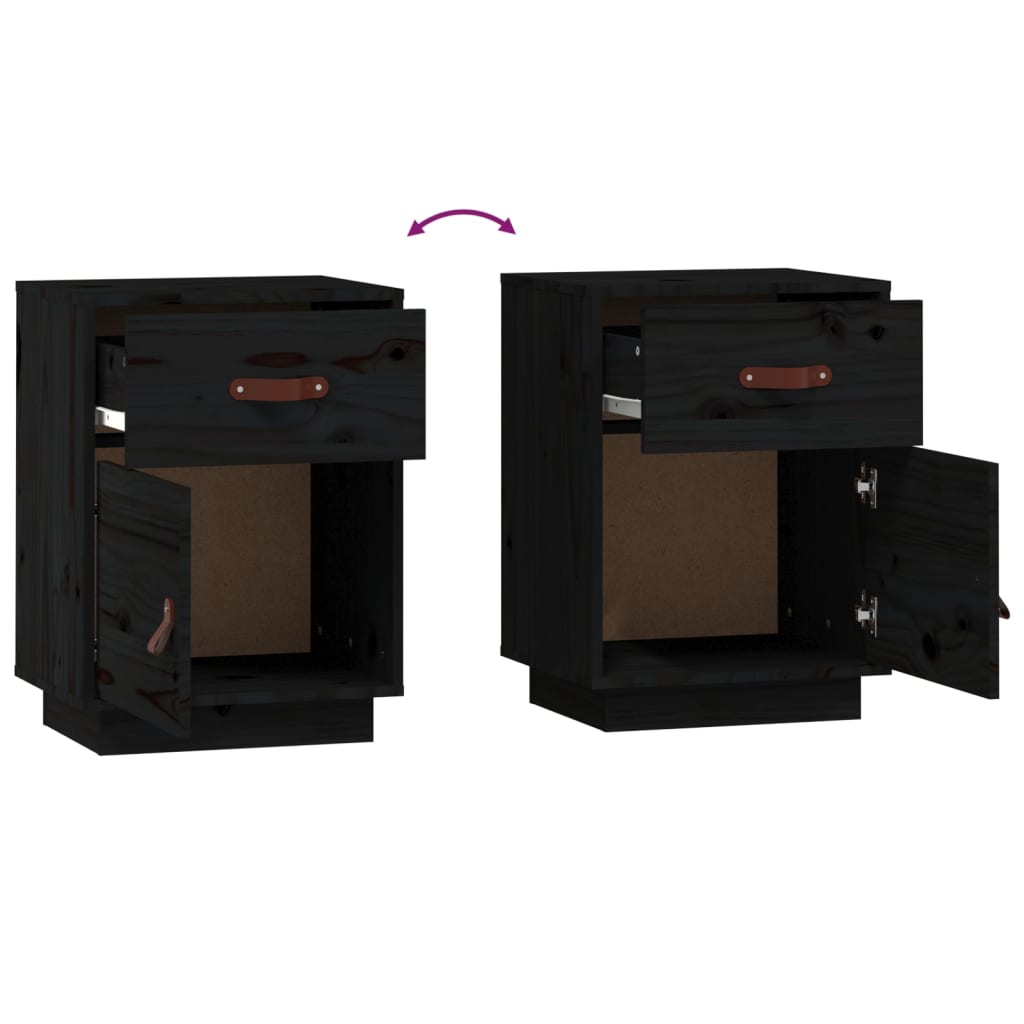Tables de chevet 2 pcs. Noir 40x34x55 cm en bois de pin massif