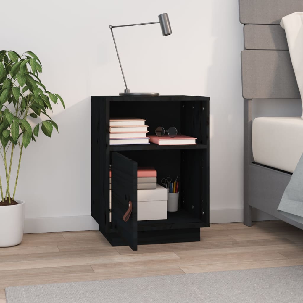 Bedside Table Black 40x34x55 cm Solid Pine