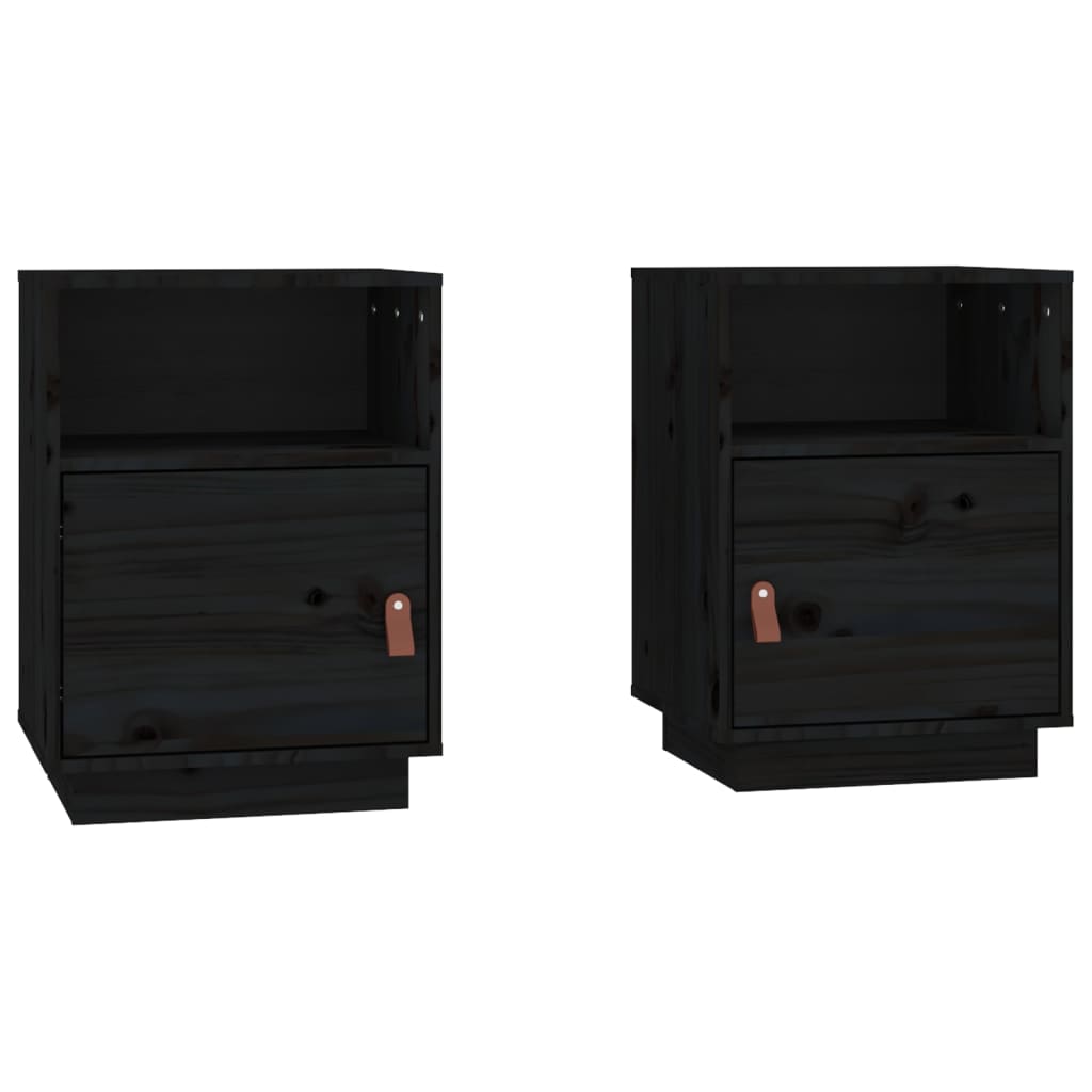 Tables de chevet 2 pcs. Noir 40x34x55 cm en bois de pin massif