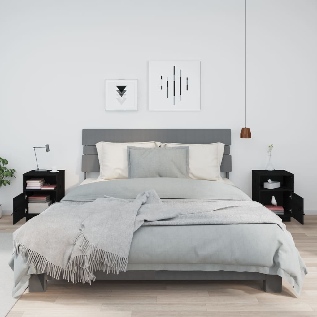 Tables de chevet 2 pcs. Noir 40x34x55 cm en bois de pin massif