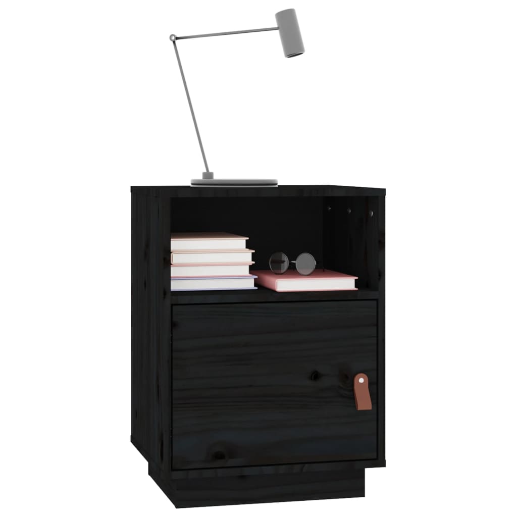 Tables de chevet 2 pcs. Noir 40x34x55 cm en bois de pin massif