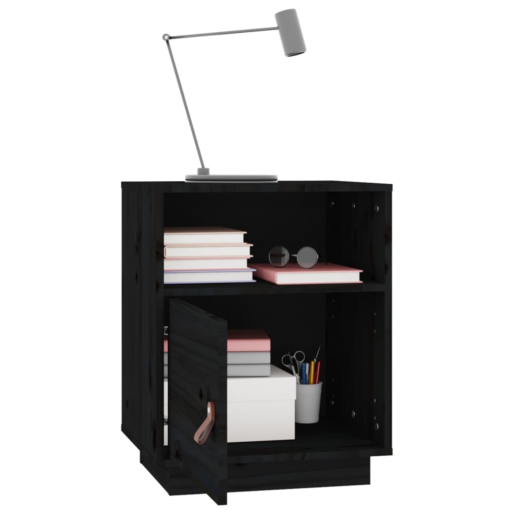 Tables de chevet 2 pcs. Noir 40x34x55 cm en bois de pin massif