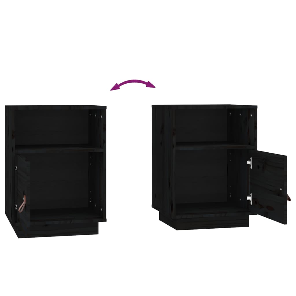 Tables de chevet 2 pcs. Noir 40x34x55 cm en bois de pin massif
