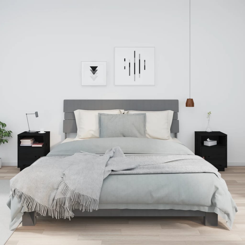 Tables de chevet 2 pcs. Noir 40x34x55 cm en bois de pin massif