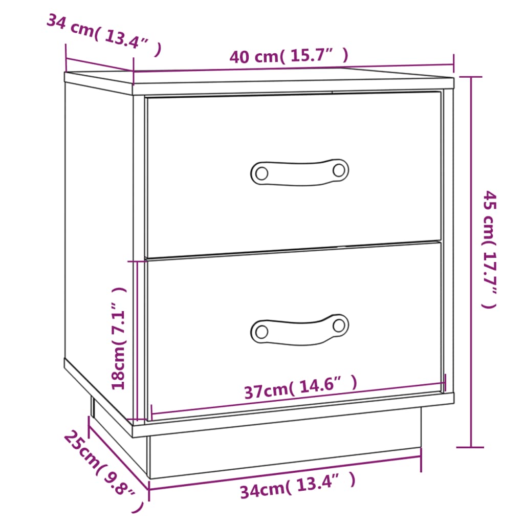 Bedside tables 2 pcs. White 40x34x45 cm solid pine wood