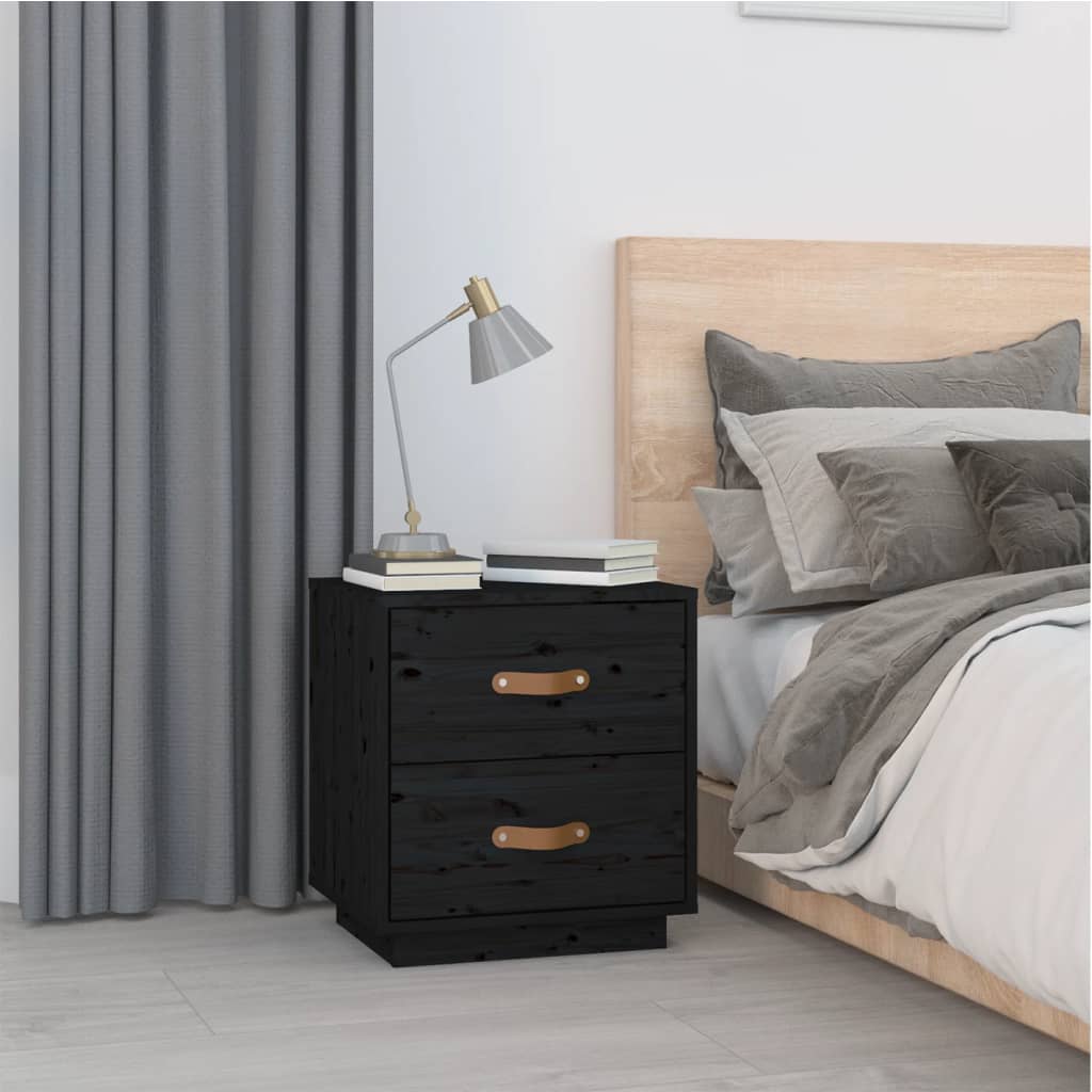 Bedside Table Black 40x34x45 cm Solid Pine