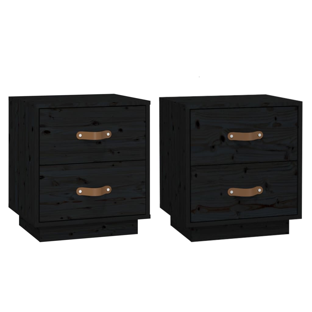 Tables de chevet 2 pcs. Noir 40x34x45 cm en bois de pin massif