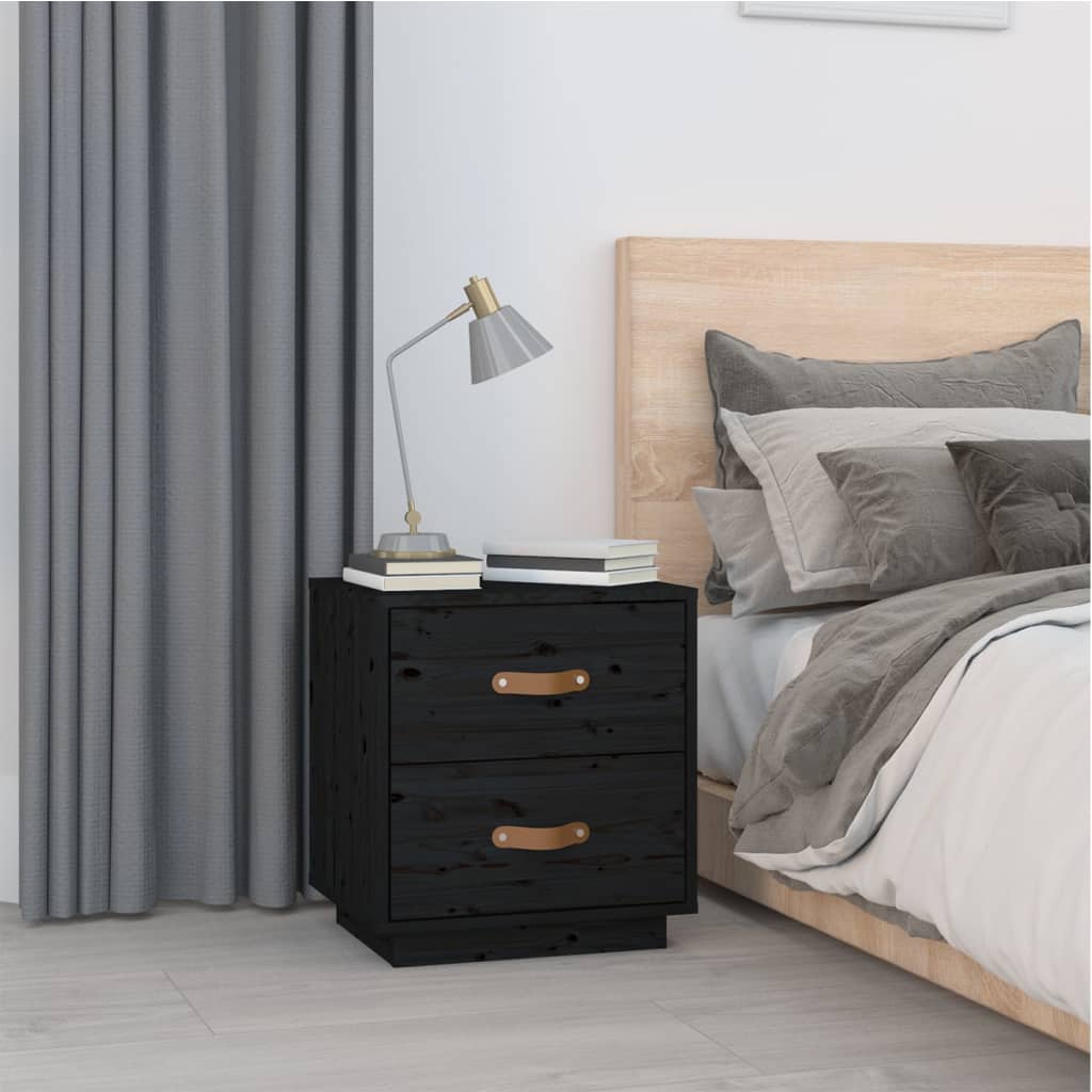 Tables de chevet 2 pcs. Noir 40x34x45 cm en bois de pin massif