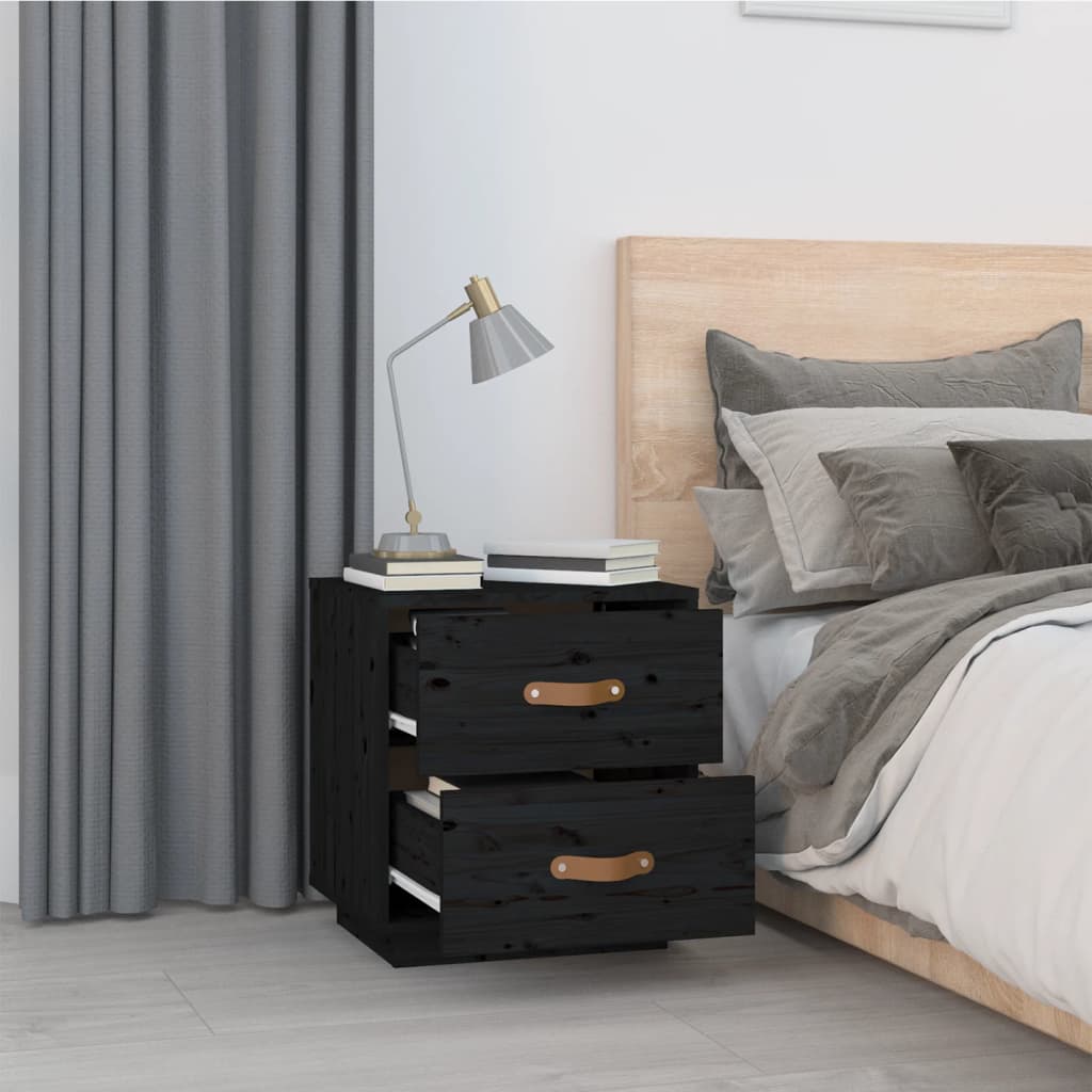 Tables de chevet 2 pcs. Noir 40x34x45 cm en bois de pin massif