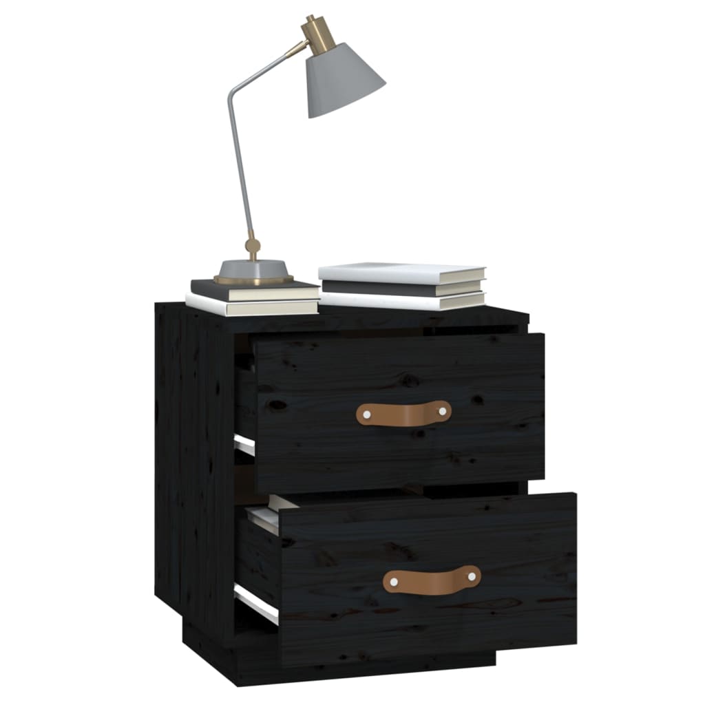 Tables de chevet 2 pcs. Noir 40x34x45 cm en bois de pin massif