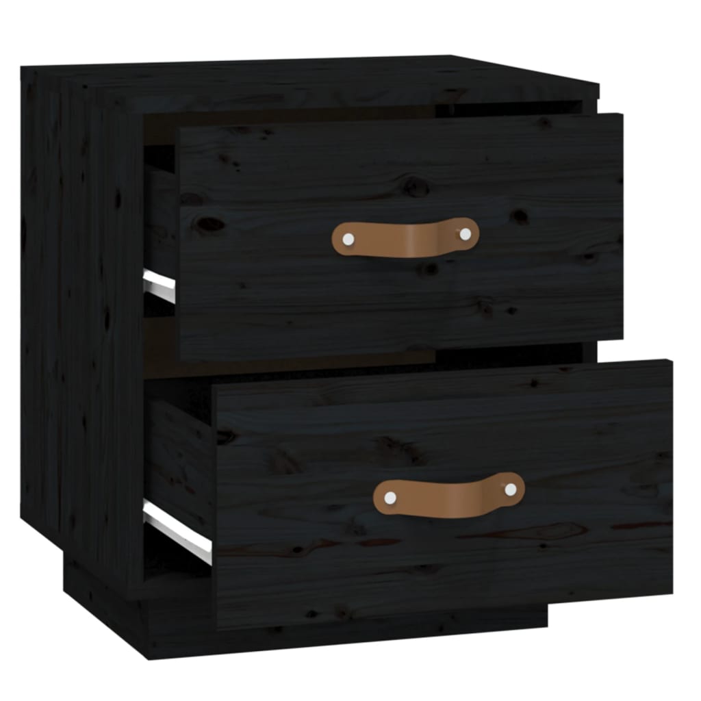 Tables de chevet 2 pcs. Noir 40x34x45 cm en bois de pin massif
