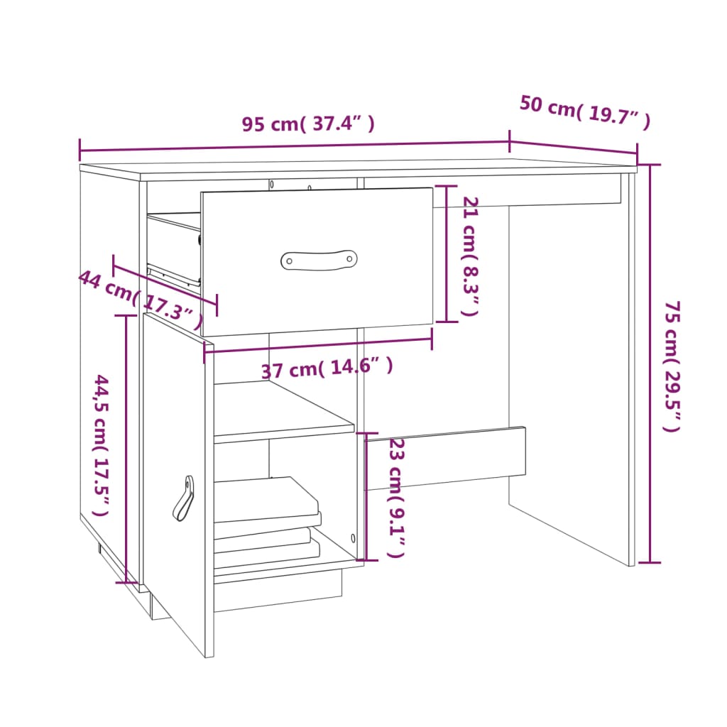 Desk 95x50x75 cm solid pine