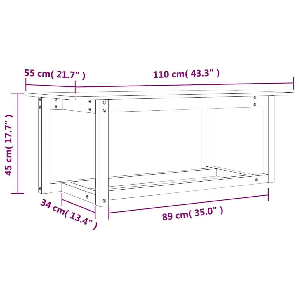 Couchtisch Honigbraun 110x55x45 cm Massivholz Kiefer