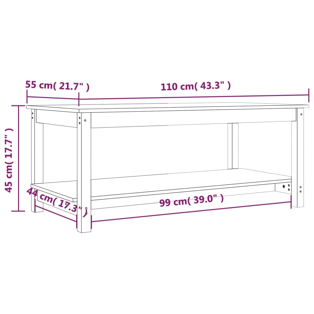 Coffee table 110x55x45 cm solid pine wood