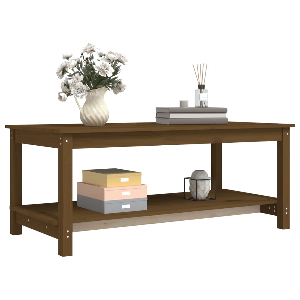 Table basse marron miel 110x55x45 cm en bois de pin massif