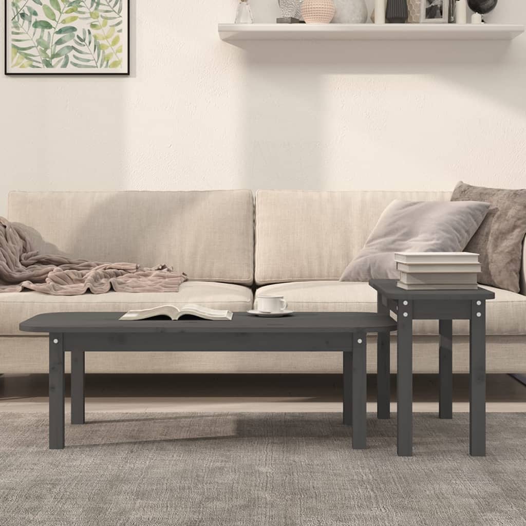 2-piece coffee table set gray solid pine
