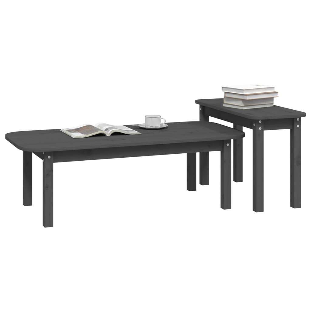 2-piece coffee table set gray solid pine