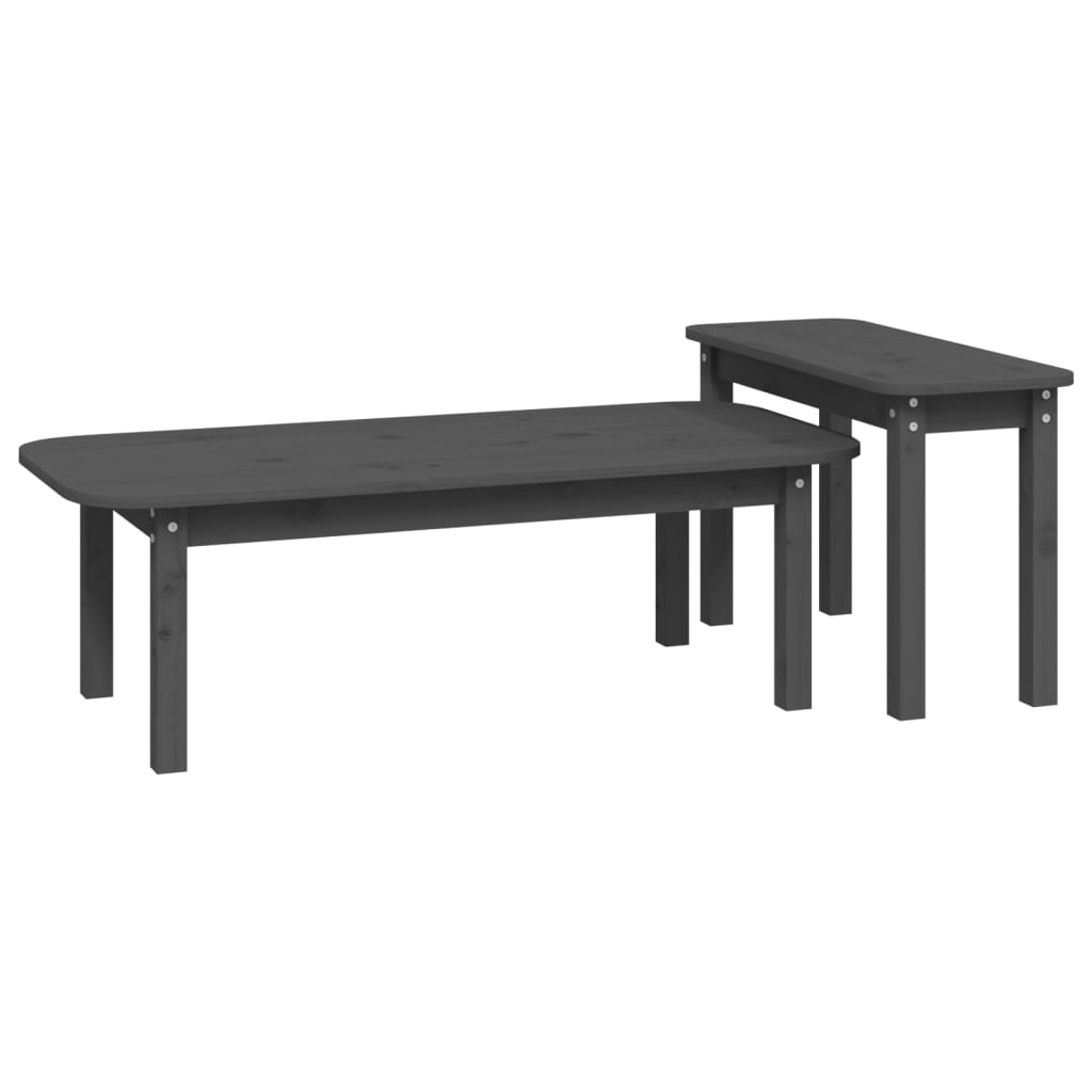 2-piece coffee table set gray solid pine