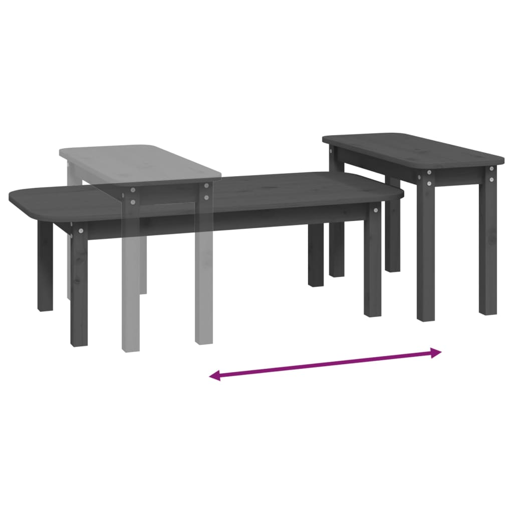 2-piece coffee table set gray solid pine
