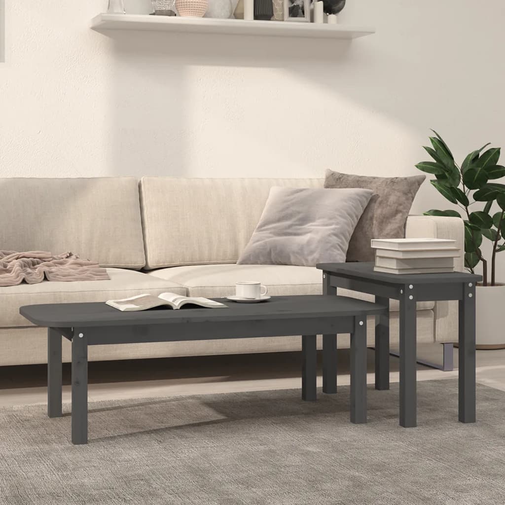 2-piece coffee table set gray solid pine