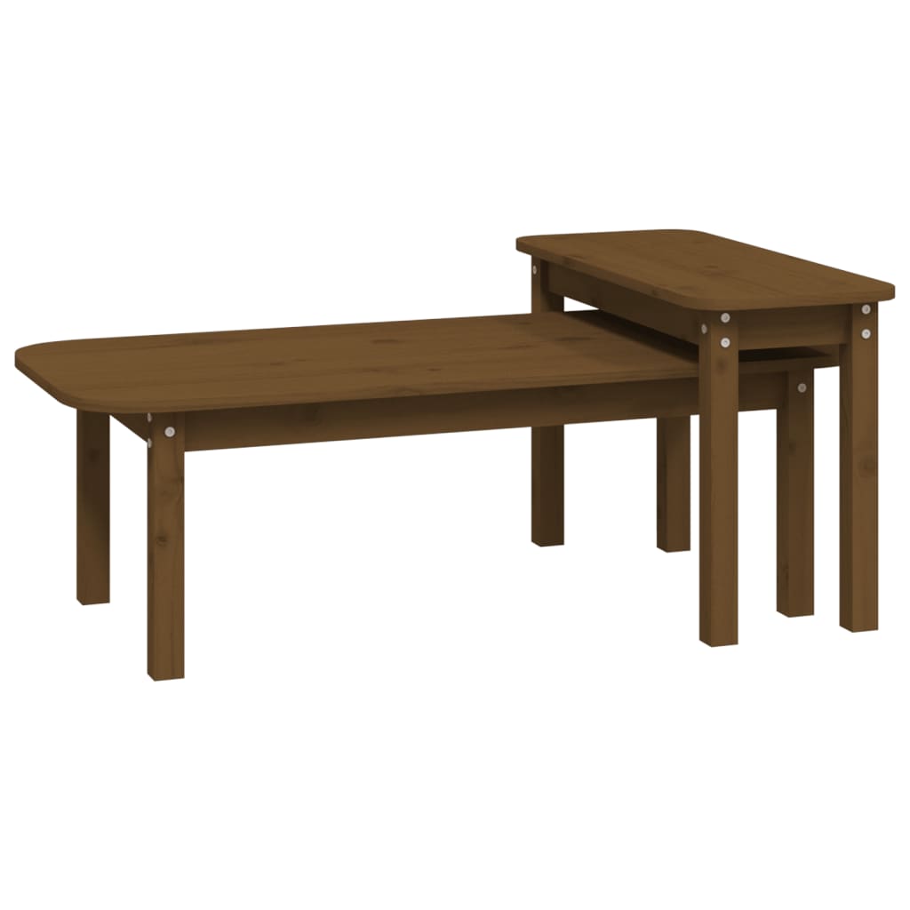 2-piece coffee table set honey brown solid pine