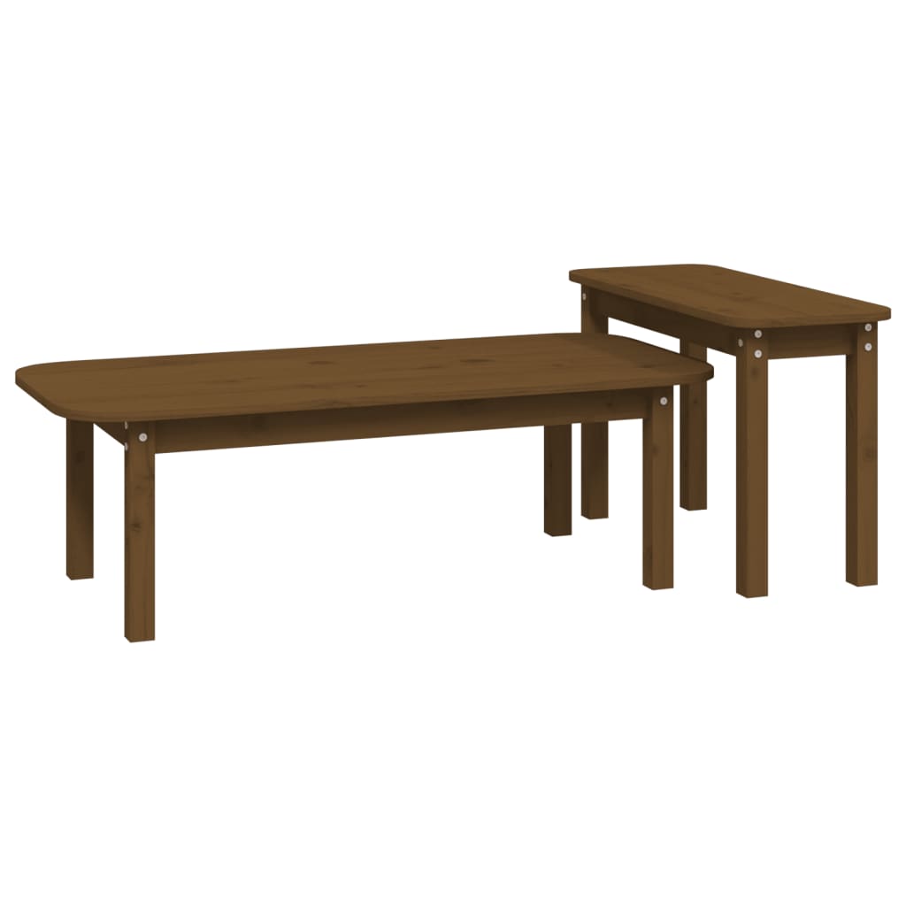 2-piece coffee table set honey brown solid pine