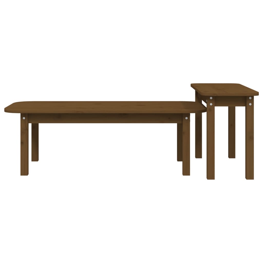2-piece coffee table set honey brown solid pine