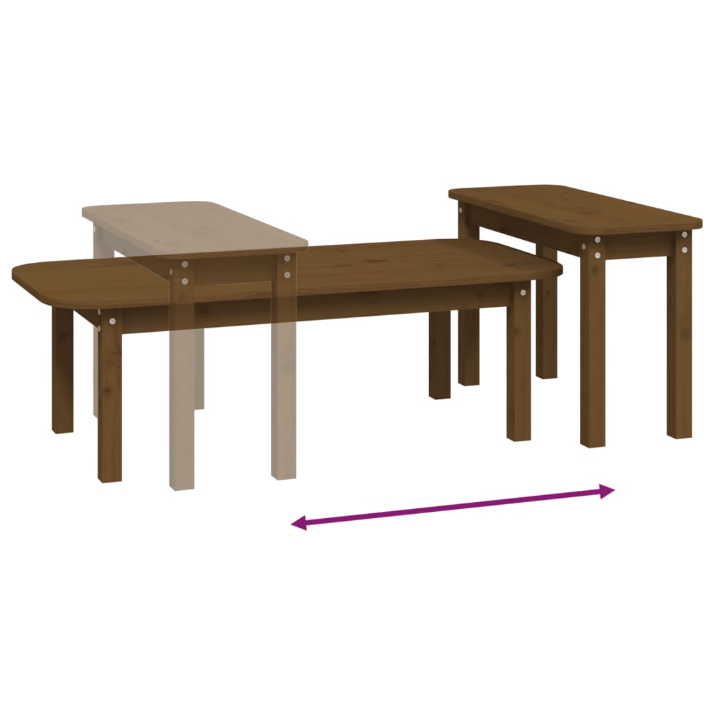 2-piece coffee table set honey brown solid pine