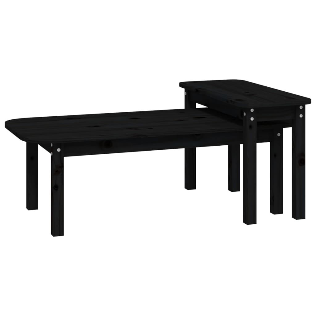 2-piece coffee table set black solid pine