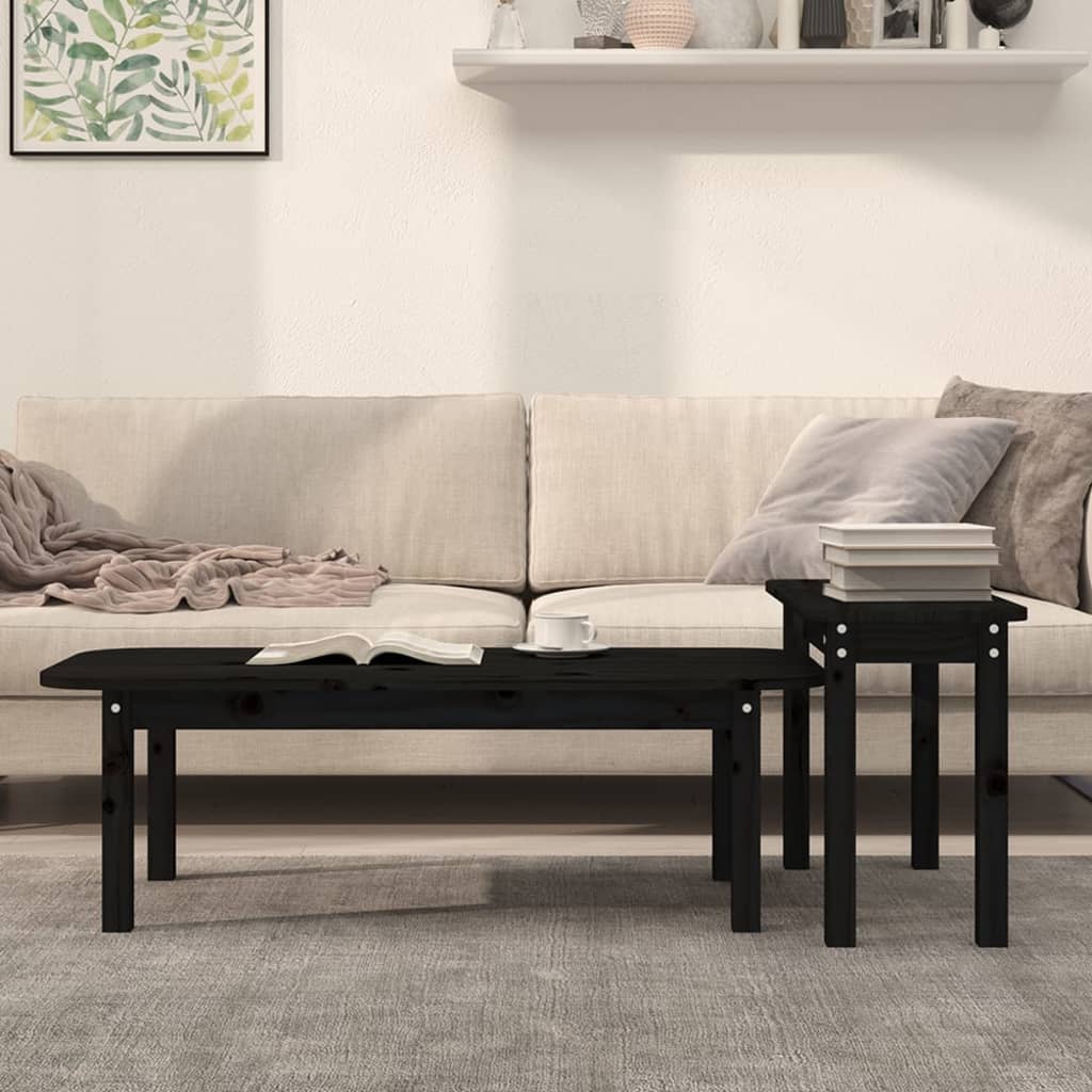 2-piece coffee table set black solid pine