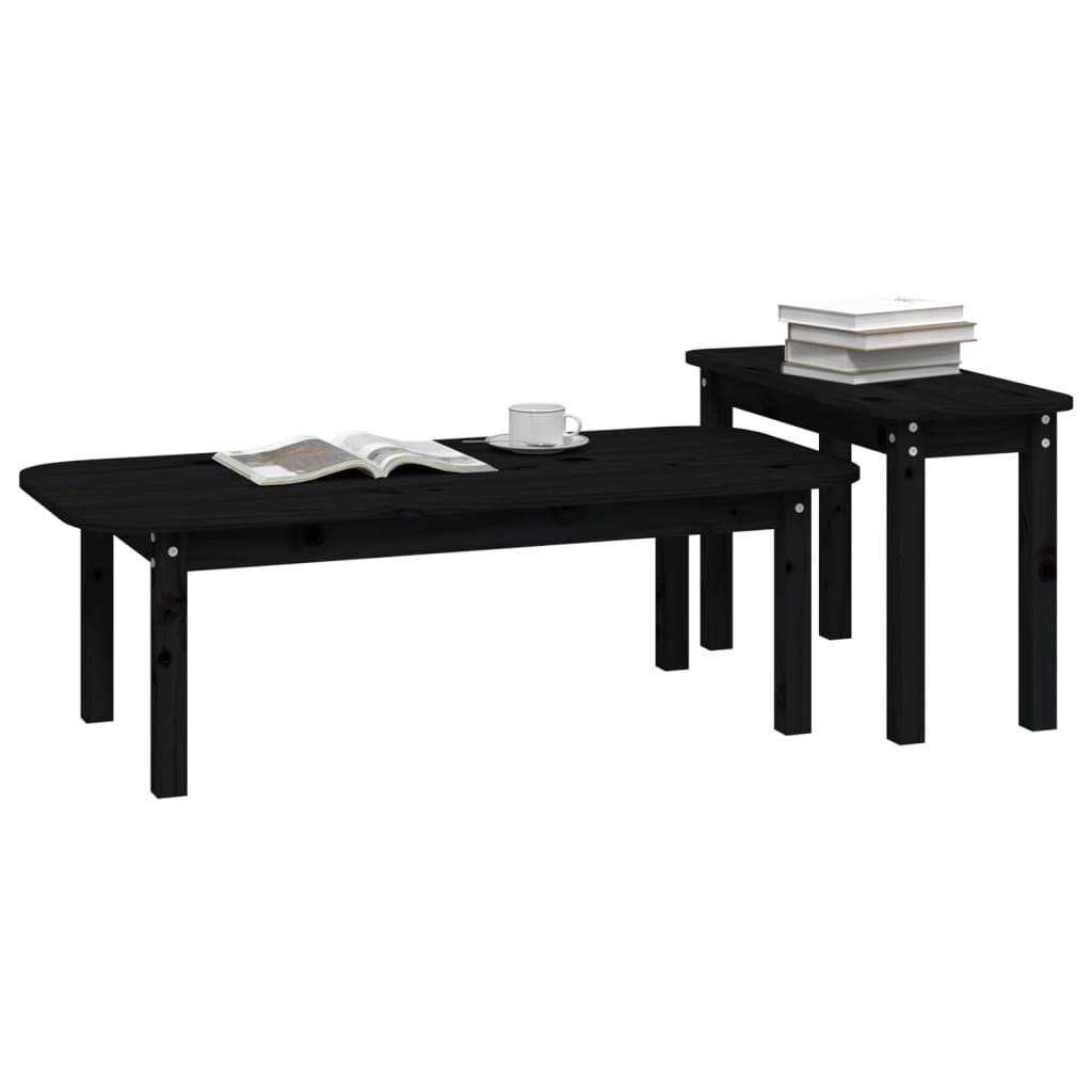 2-piece coffee table set black solid pine