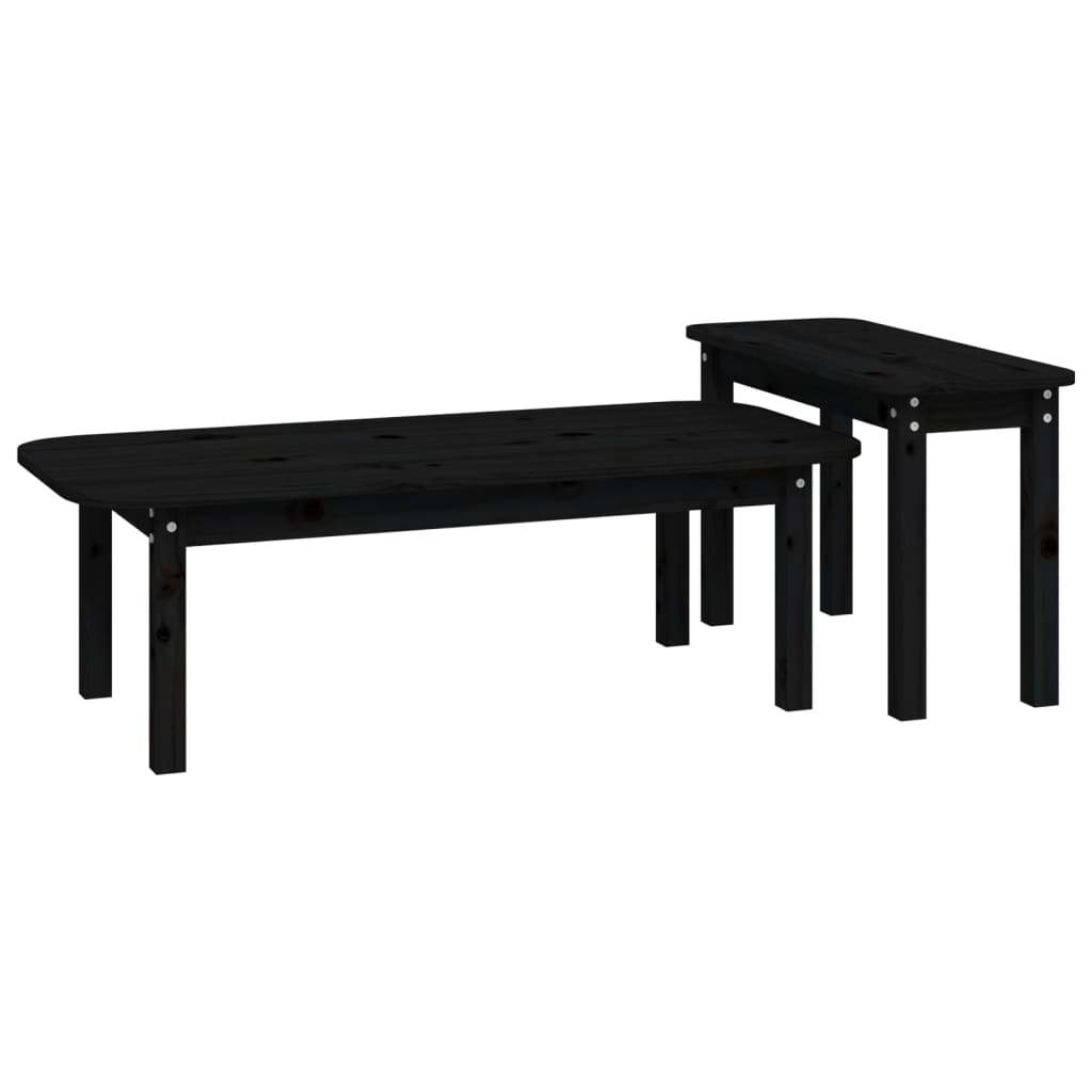 2-piece coffee table set black solid pine