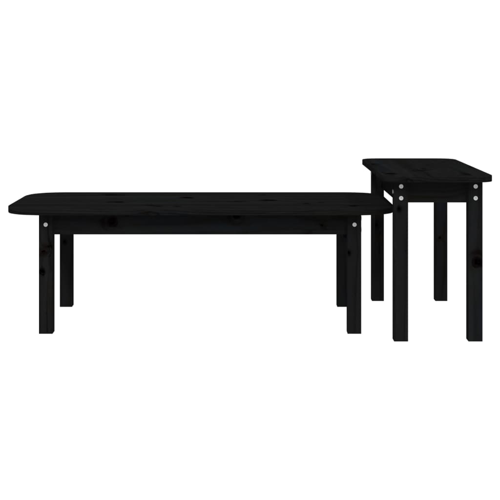 2-piece coffee table set black solid pine