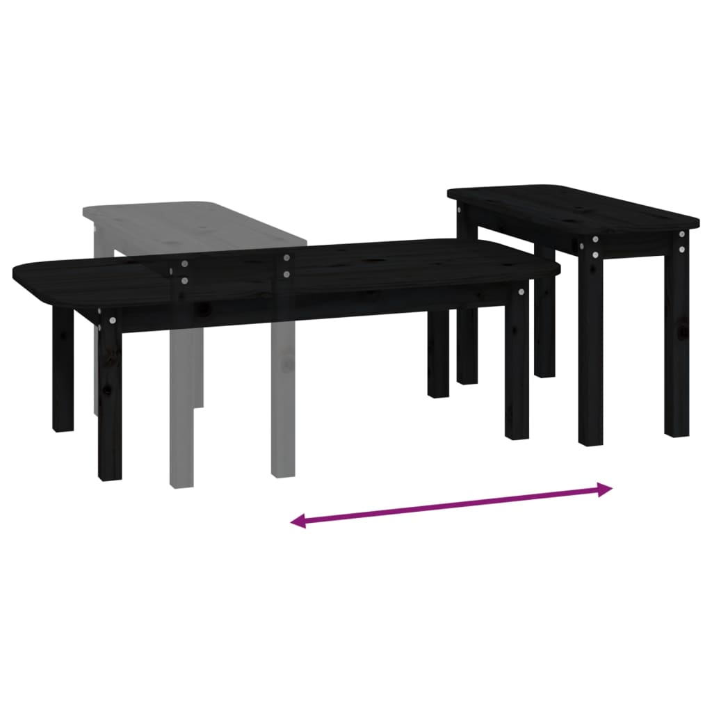 2-piece coffee table set black solid pine