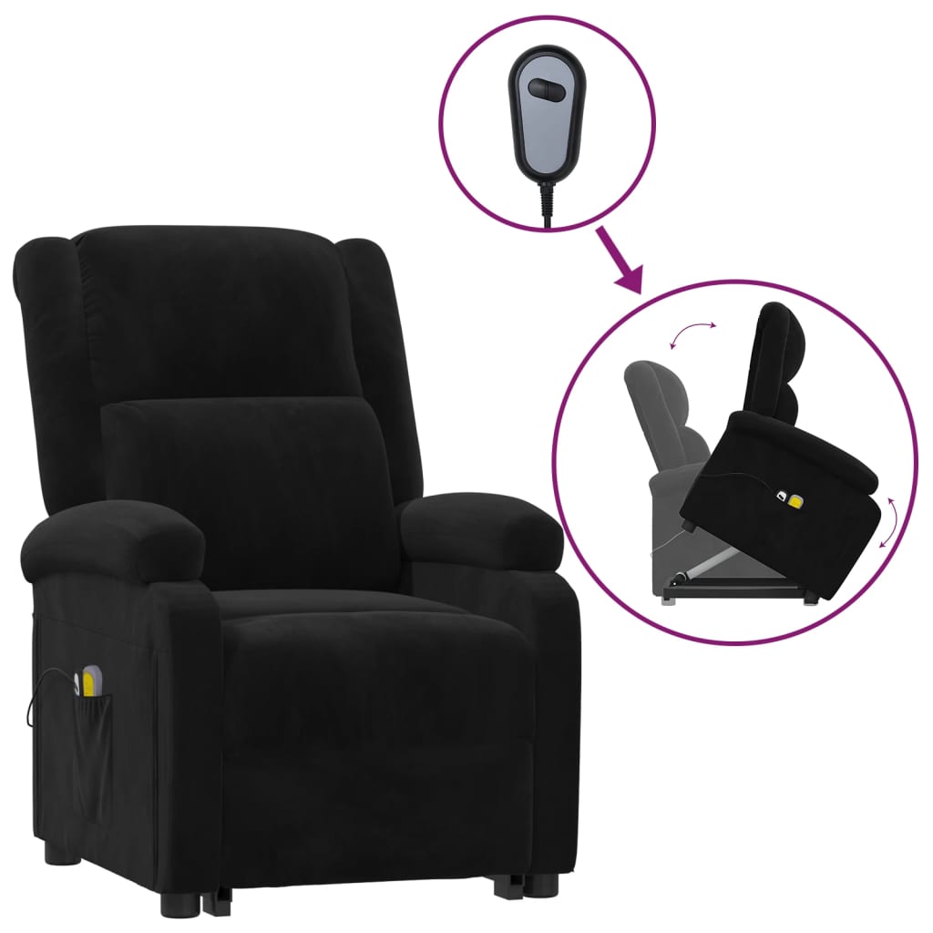 Massagesessel mit Aufstehhilfe Schwarz Samt