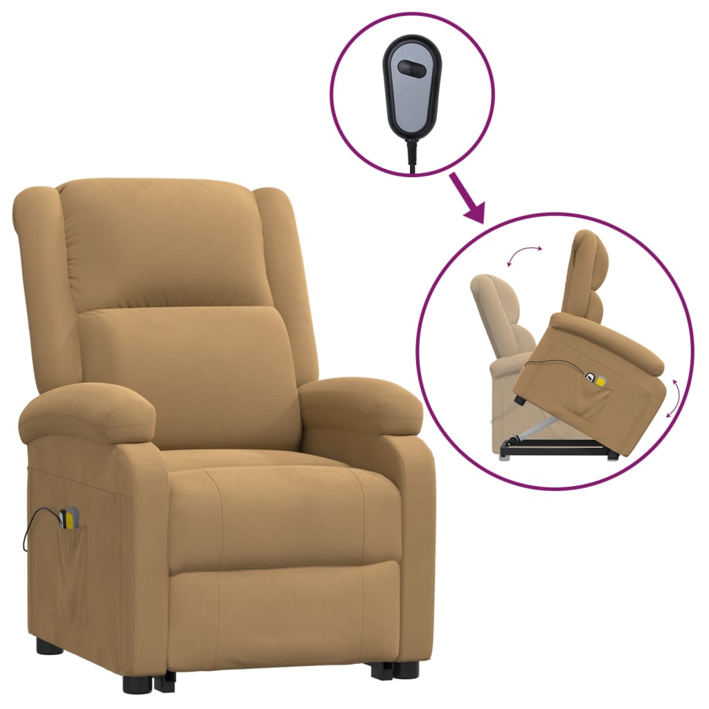 Massagesessel mit Aufstehhilfe Braun Samt