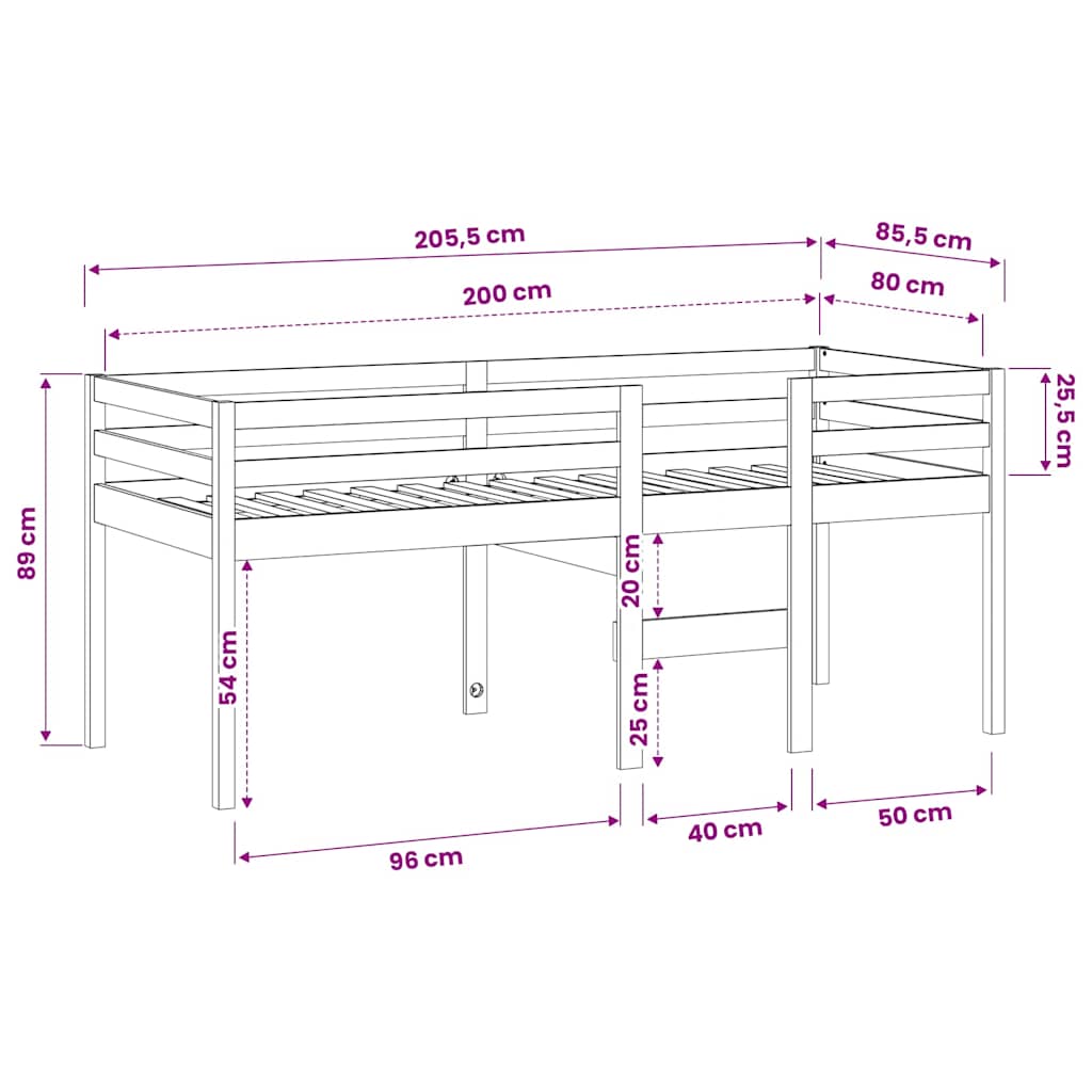 Hochbett 80x200 cm Massivholz Kiefer