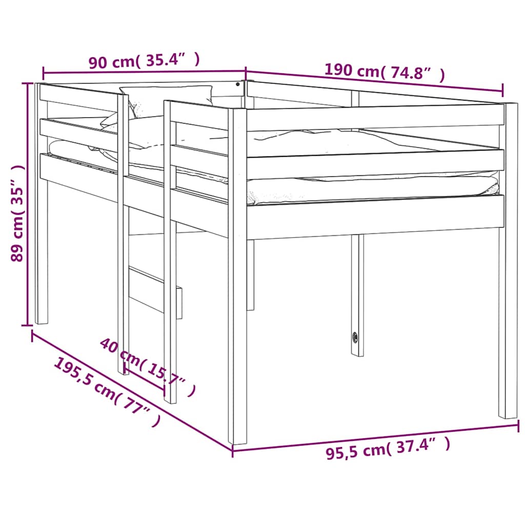 Hochbett 90x190 cm Massivholz Kiefer