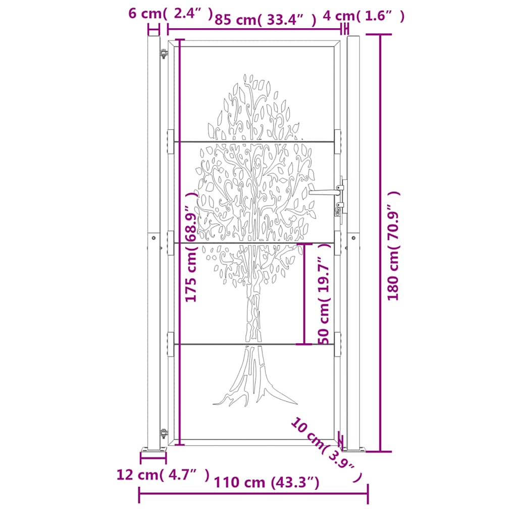 Gartentor Anthrazit 100x175 cm Stahl Baum-Design