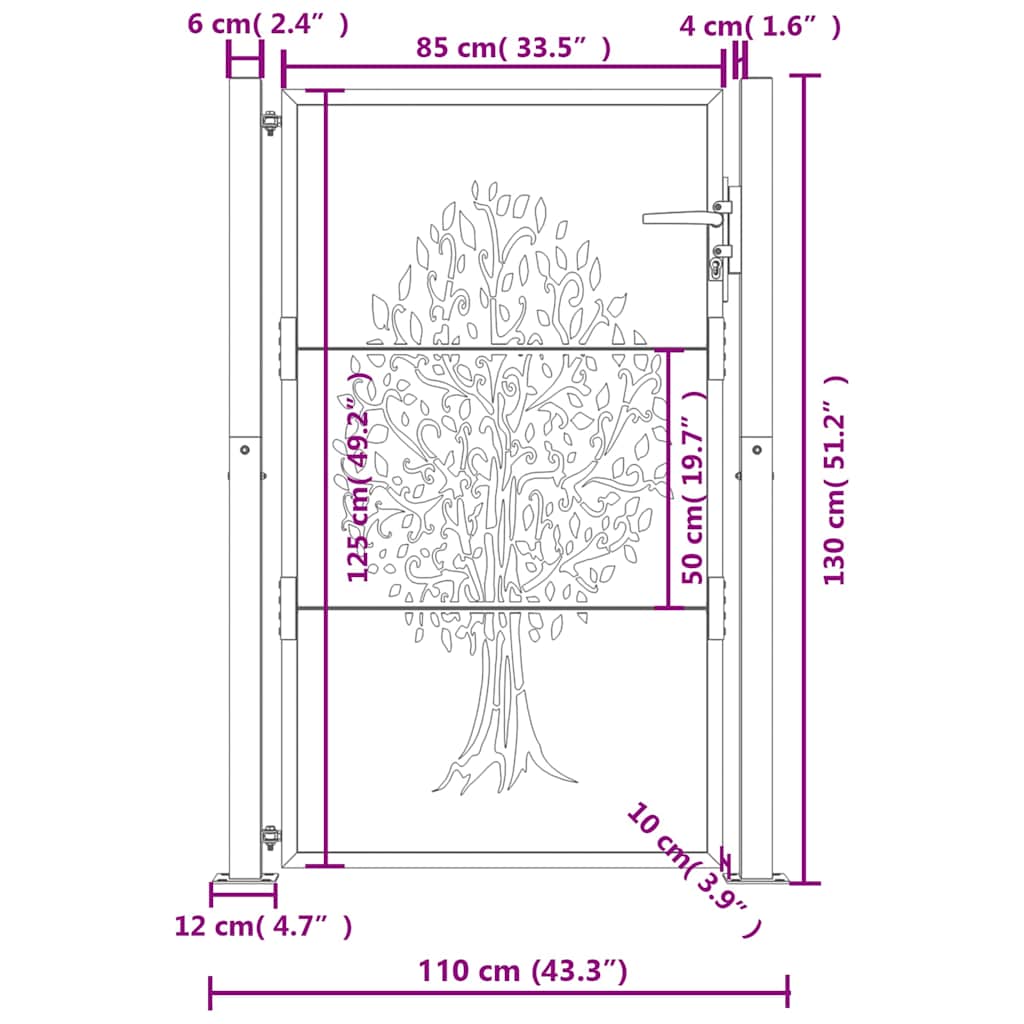 Gartentor 100x125 cm Cortenstahl Baumdesign