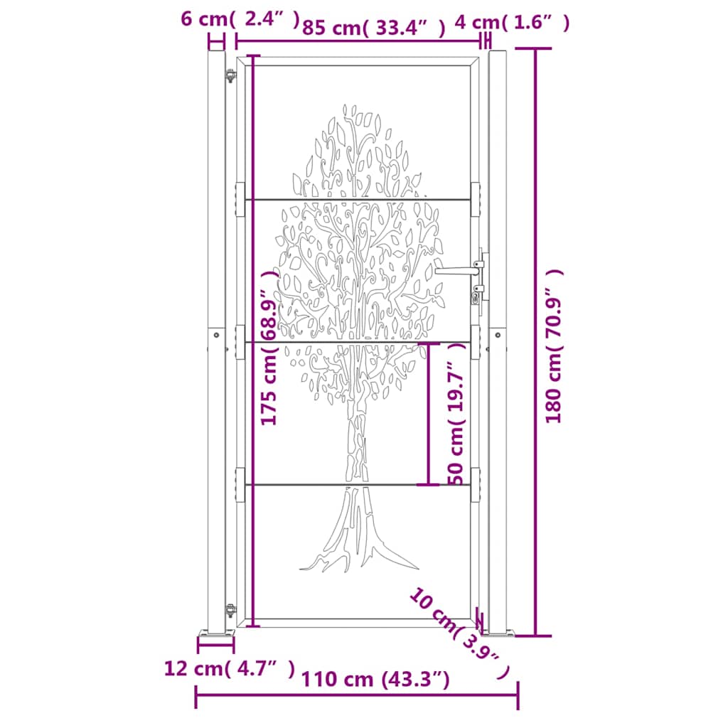 Gartentor 100x175 cm Cortenstahl Baumdesign