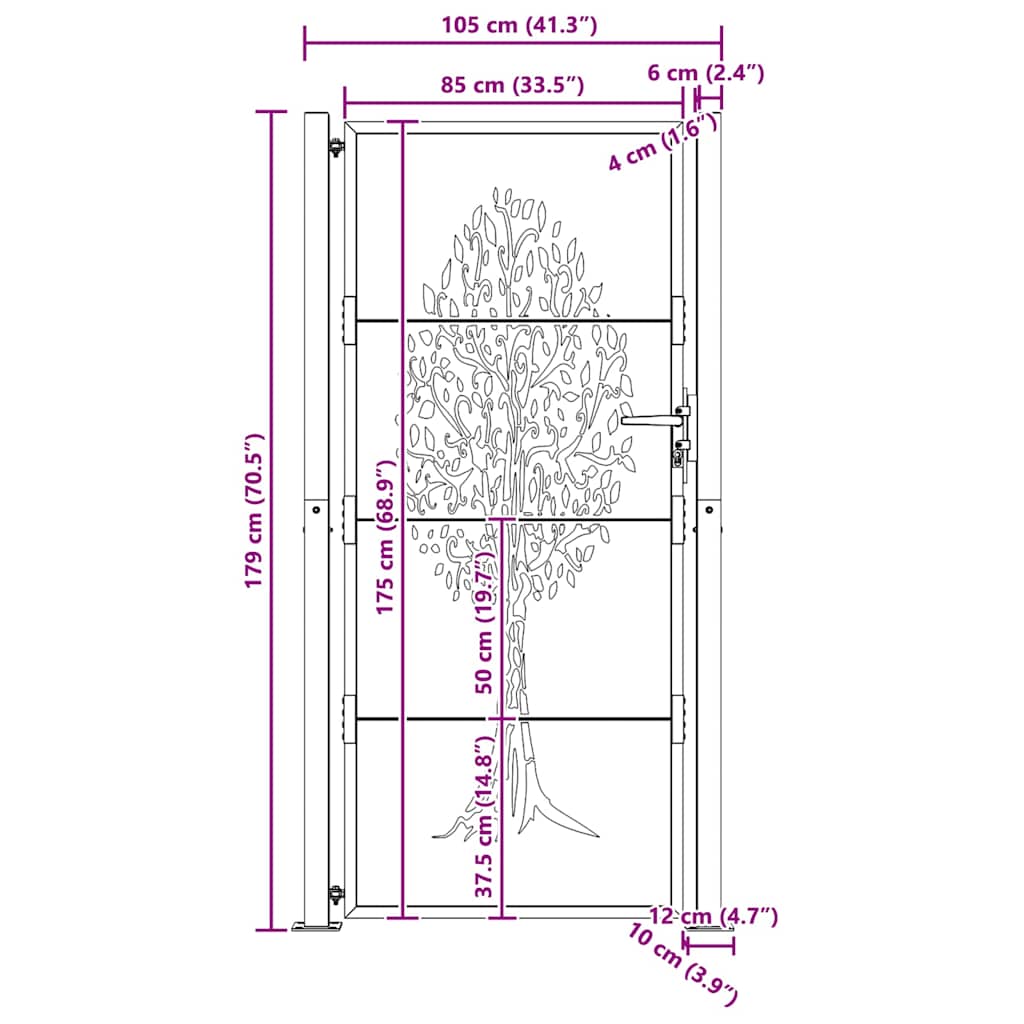 Gartentor 100x175 cm Cortenstahl Baumdesign