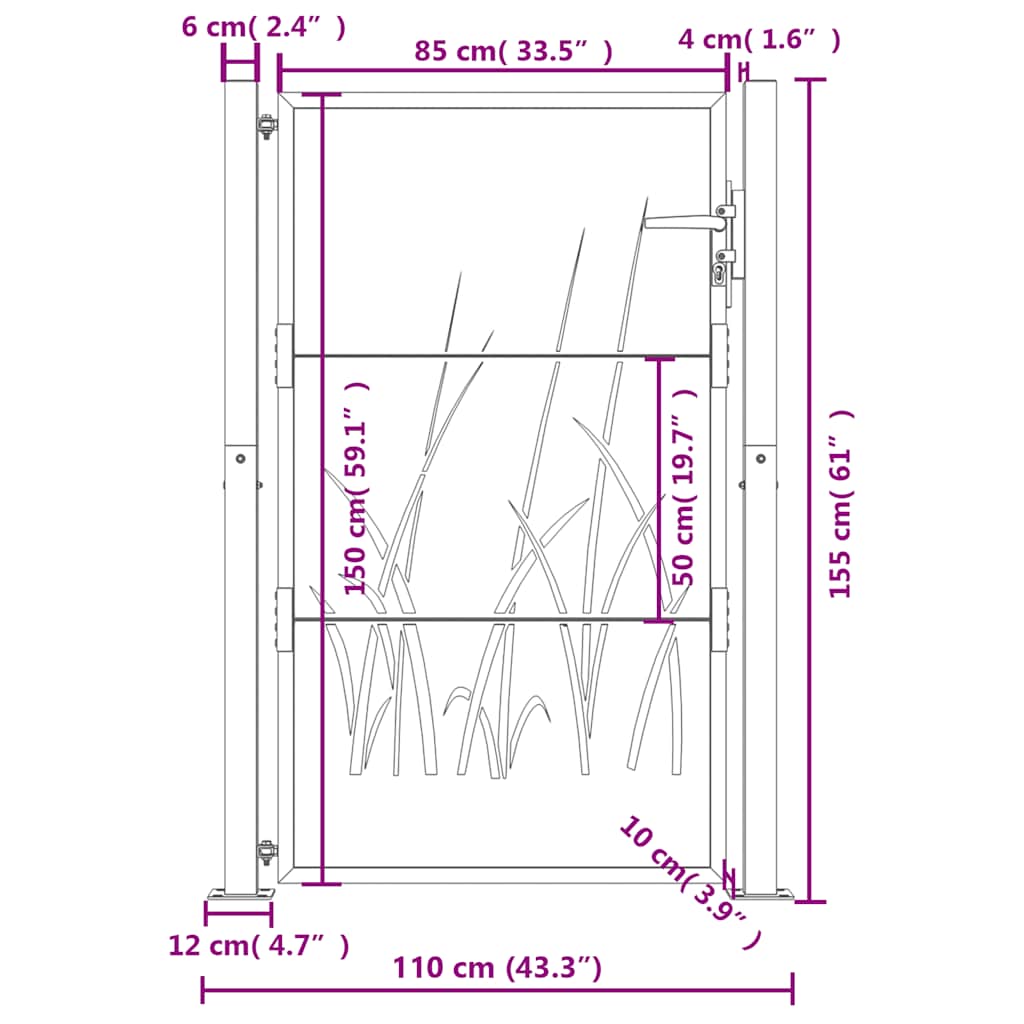 Gartentor Anthrazit 100x150 cm Stahl Gras-Design