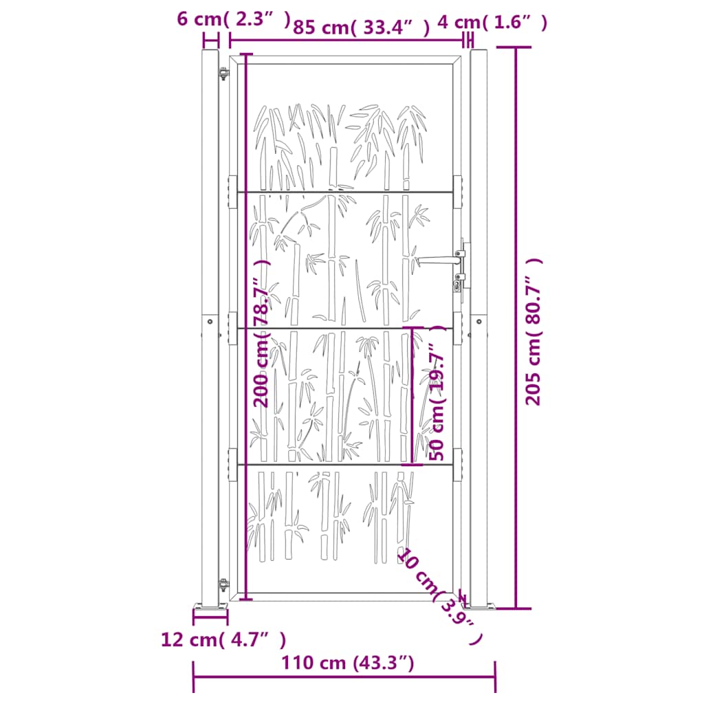 Gartentor Anthrazit 100x200 cm Stahl Bambus-Design