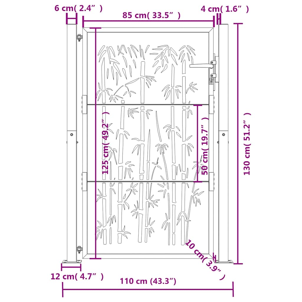 Gartentor 100x125 cm Cortenstahl Bambus-Design