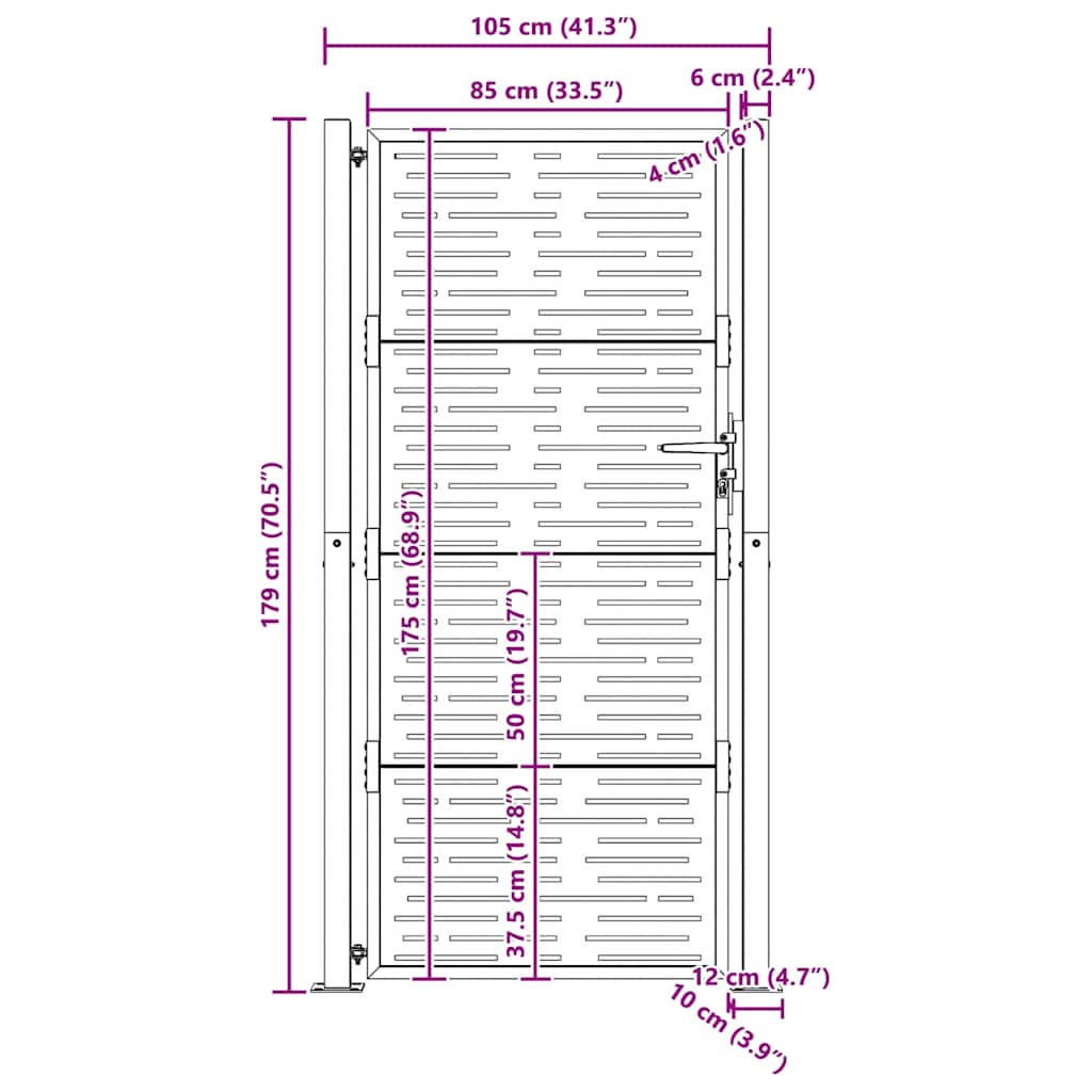 Gartentor 100x175 cm Cortenstahl Quadratisches Design