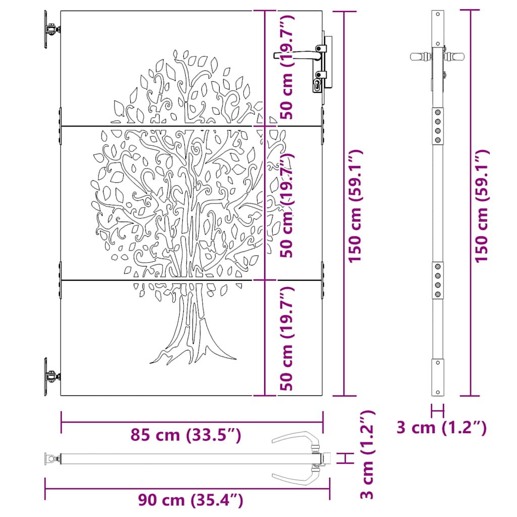Gartentor 85x150 cm Cortenstahl Baum-Design